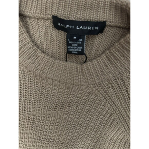 Ralph Lauren Black Label NWT Ribbed Sweater 100% Cashmere & Lamb Leather Tan M - Picture 3 of 7